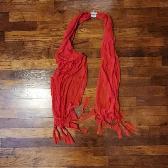 ⭐️HOST PICK⭐️ 2 Scarf Bundle - Red and White Striped and Solid Red, Metal Accent - Picture 2 of 3